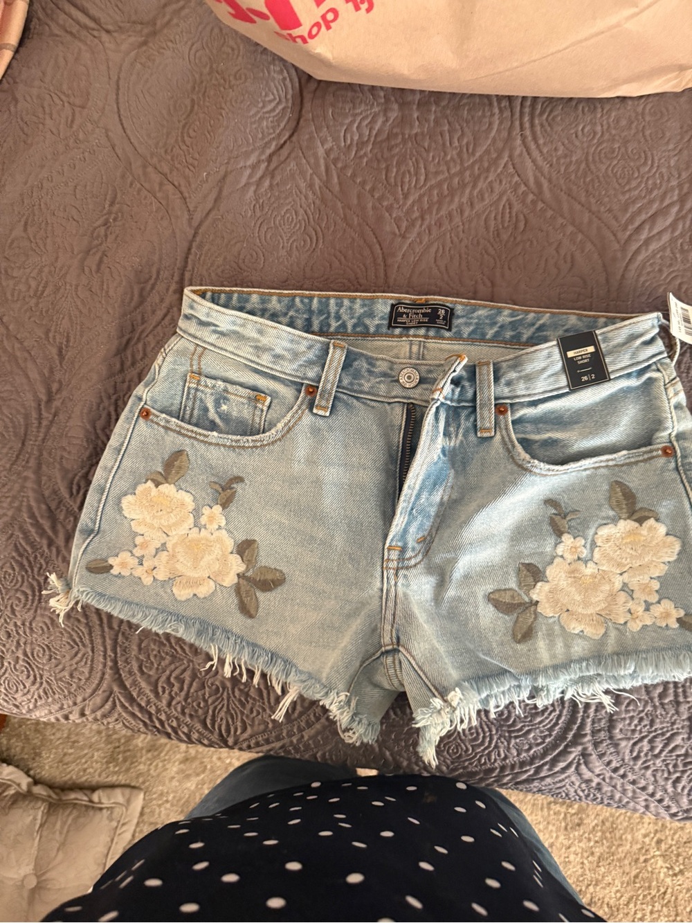 Harper Light Blue Denim Shorts with Cream Floral Appliqué